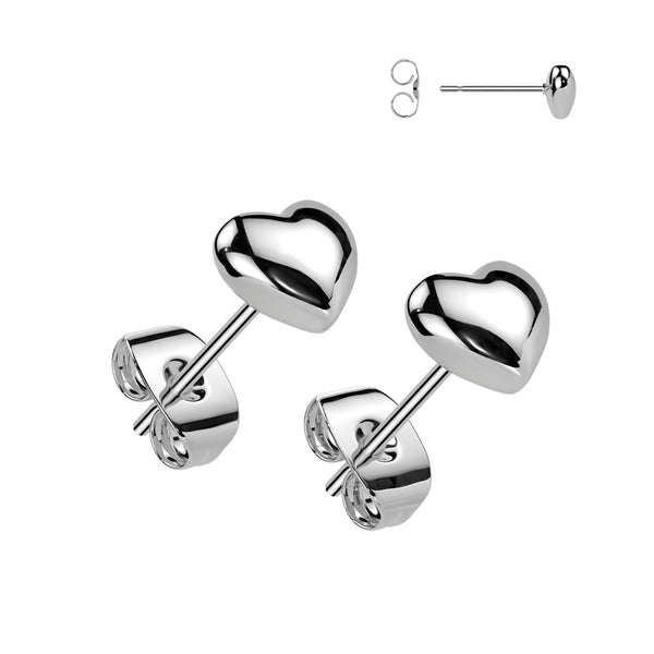 Pair of 316L Surgical Steel Heart Stud Earrings - Pierced Universe