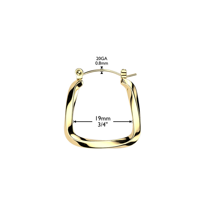 Pair of 316L Surgical Steel Gold PVD Twisted Large Hinged Hoop Earrings - Pierced Universe