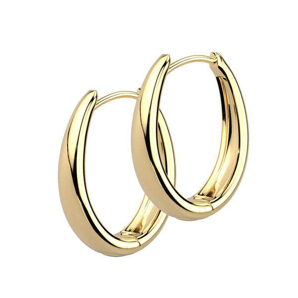 Pair of 316L Surgical Steel Gold PVD Long Oval Hinged Hoop Earrings