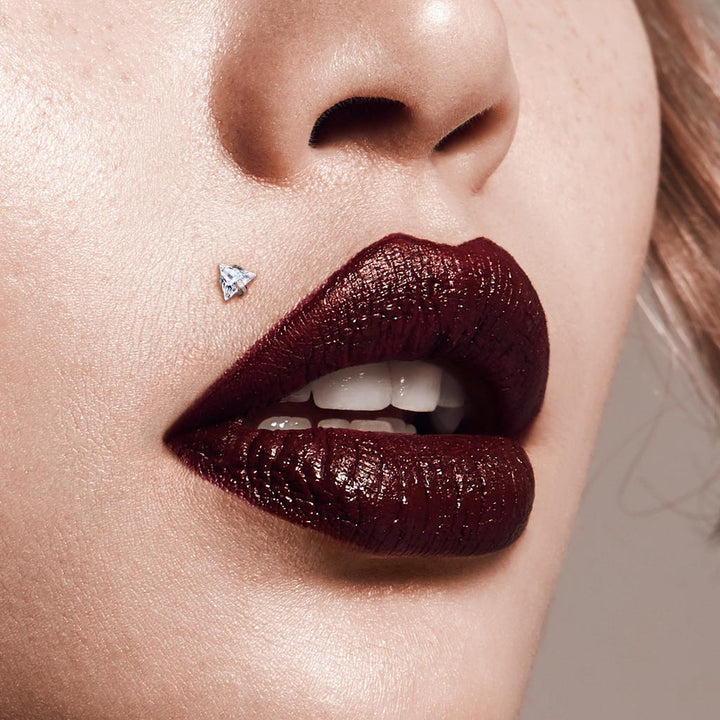 Implant Grade Titanium White CZ Triangle Internally Threaded Flat Back Labret - Pierced Universe