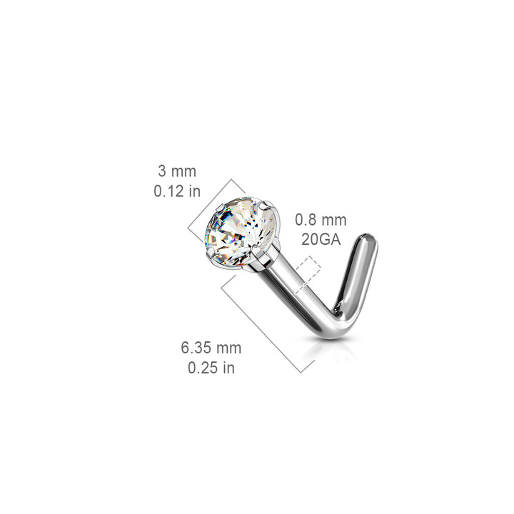 Implant Grade Titanium Black CZ L Shape Nose Stud - Pierced Universe