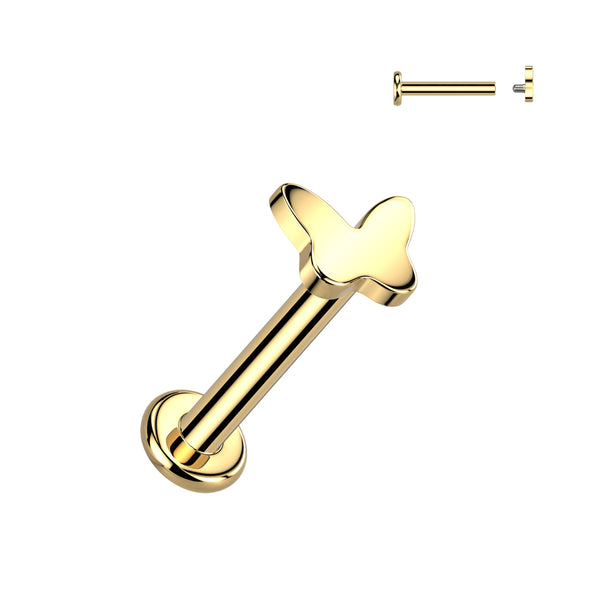 Implant Grade Titanium Gold PVD Dainty Butterfly Internally Threaded Flat Back Labret