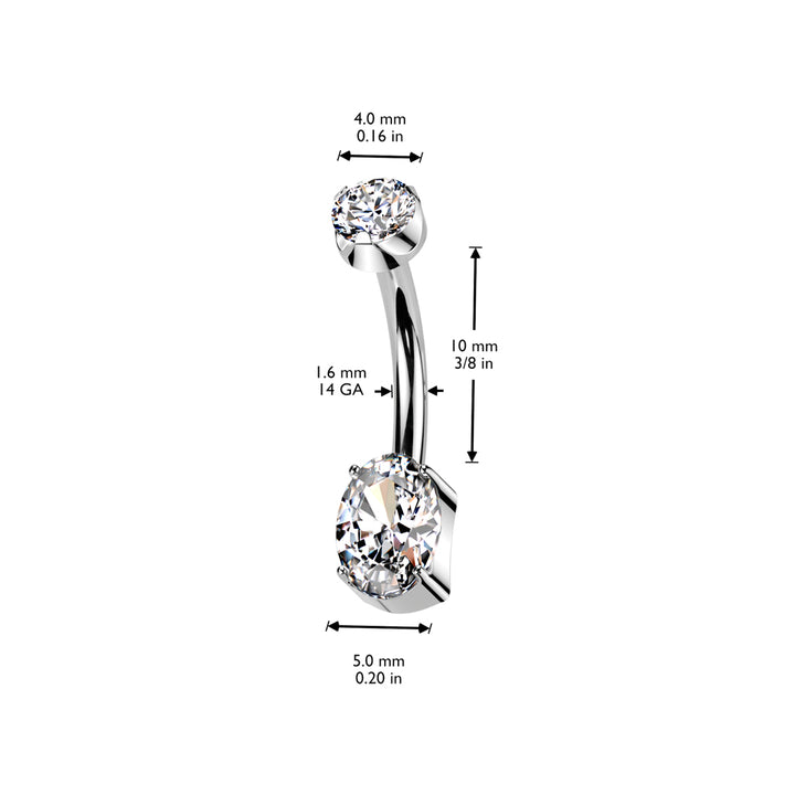 Implant Grade Titanium Dainty White Oval Internally Threaded Belly Ring - Pierced Universe