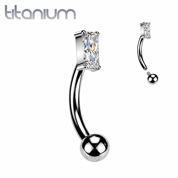 Implant Grade Titanium Curved Barbell with Rectangle CZ Top
