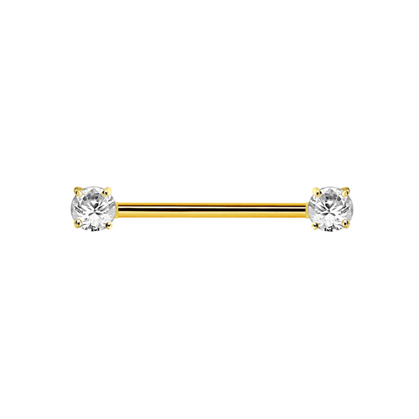 316L Surgical Steel White CZ Prong Straight Barbell Nipple Ring - Pierced Universe