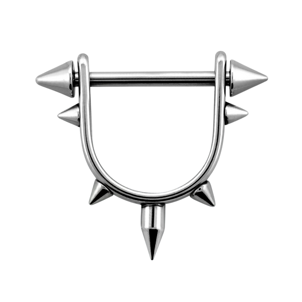 316L Surgical Steel Spike Shield Straight Barbell Nipple Ring - Pierced Universe