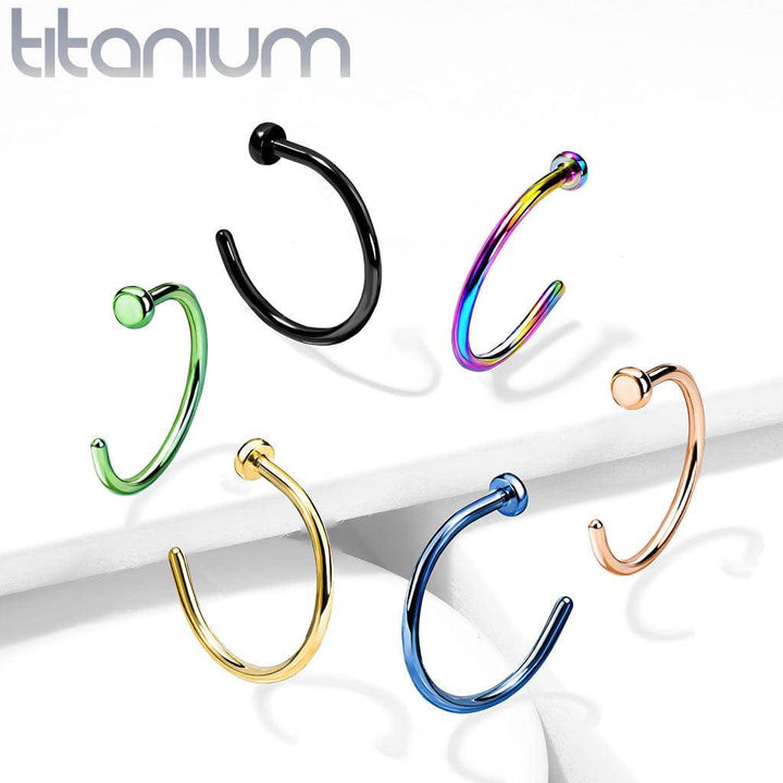 Implant Grade Titanium Rainbow PVD Nose Hoop Ring with Stopper - Pierced Universe