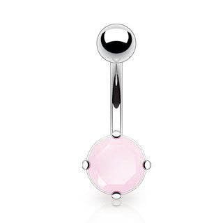 Surgical Steel Rose Quartz Stone Prong Set Belly Button Ring