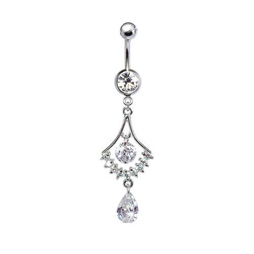 316L Surgical Steel Elegant Diamond Chandelier with Teardrop Dangle Belly Ring - Pierced Universe