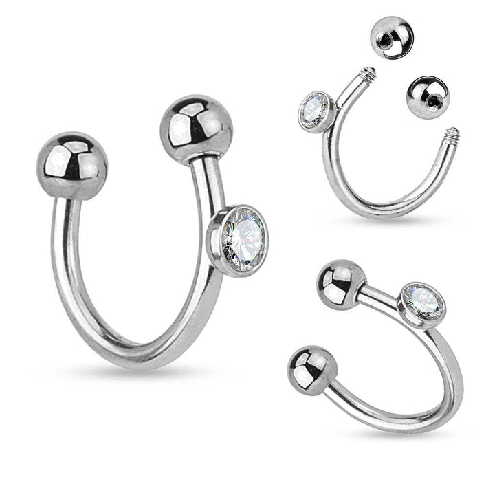 316L Surgical Steel High Polished Horseshoe with Single CZ Gem - Pierced Universe