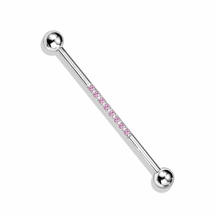 316L Surgical Steel Industrial Straight Barbell With Dainty Pink CZ Gems - Pierced Universe