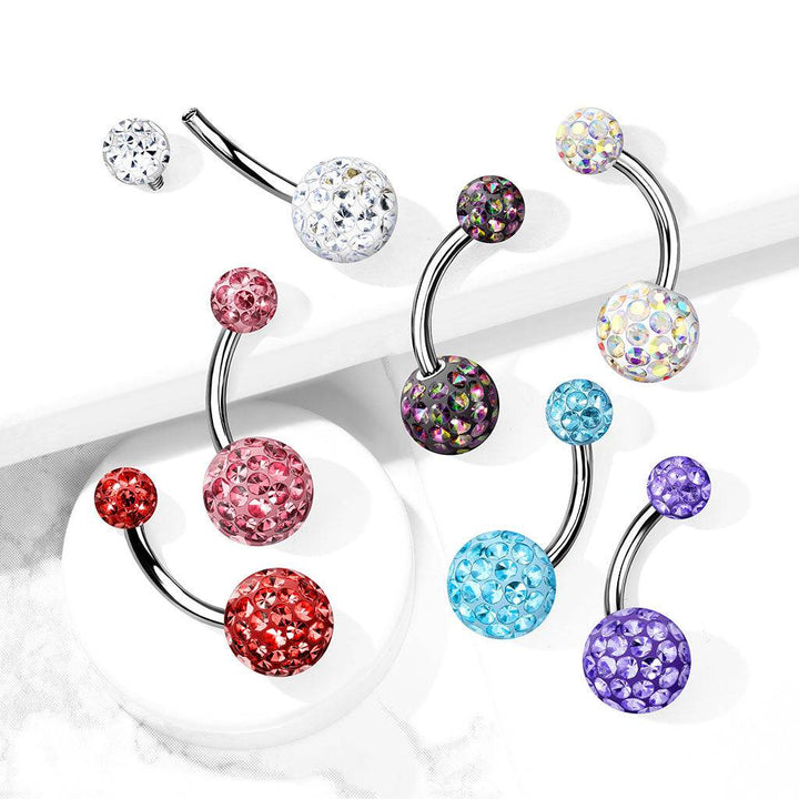 316L Surgical Steel Internally Threaded Aqua Shamballa Coated CZ Belly Ring - Pierced Universe