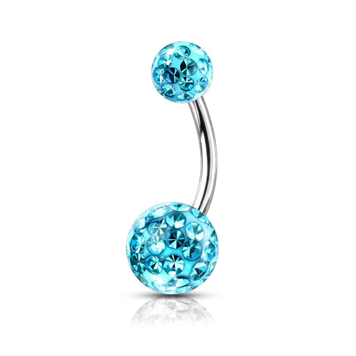 316L Surgical Steel Internally Threaded Aqua Shamballa Coated CZ Belly Ring - Pierced Universe