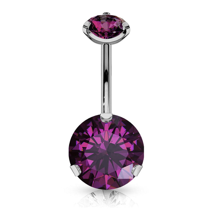 316L Surgical Steel Internally Threaded Purple CZ Belly Ring - Pierced Universe