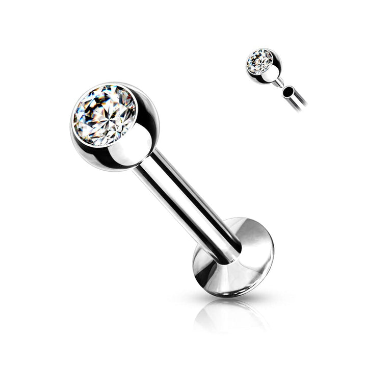 316L Surgical Steel Internally Threaded White CZ Labret Flat Back - Pierced Universe