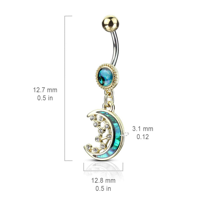 316L Surgical Steel Mother of Pearl Crescent Moon Belly Ring - Pierced Universe