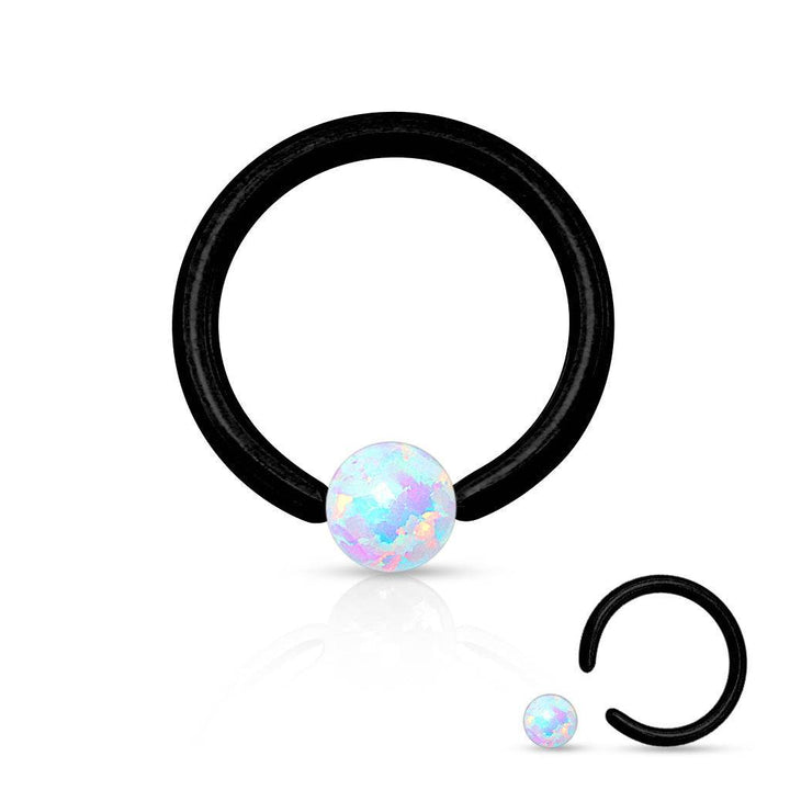 316L Surgical Steel PVD Plated Captive Bead Ring with White Opal Ball - Pierced Universe