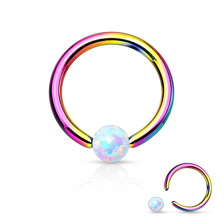 316L Surgical Steel PVD Plated Captive Bead Ring with White Opal Ball - Pierced Universe