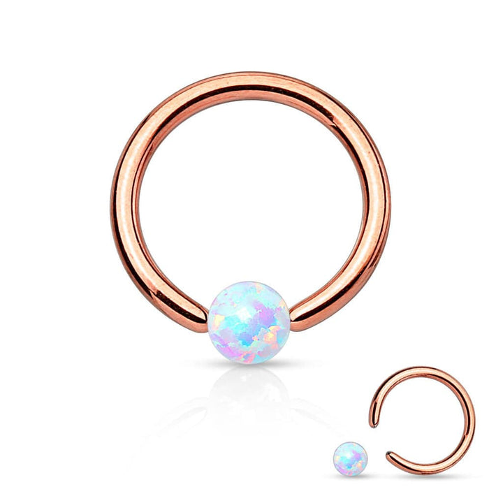 316L Surgical Steel PVD Plated Captive Bead Ring with White Opal Ball - Pierced Universe