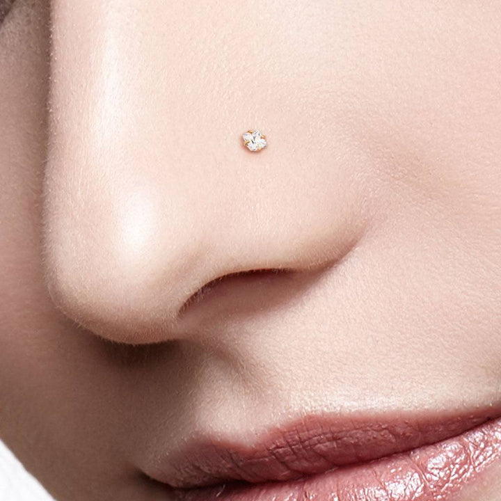 316L Surgical Steel Square Aqua CZ Ball End Nose Pin - Pierced Universe