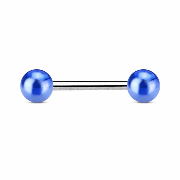 316L Surgical Steel Straight Barbell with Metallic Coated Blue Balls - Pierced Universe