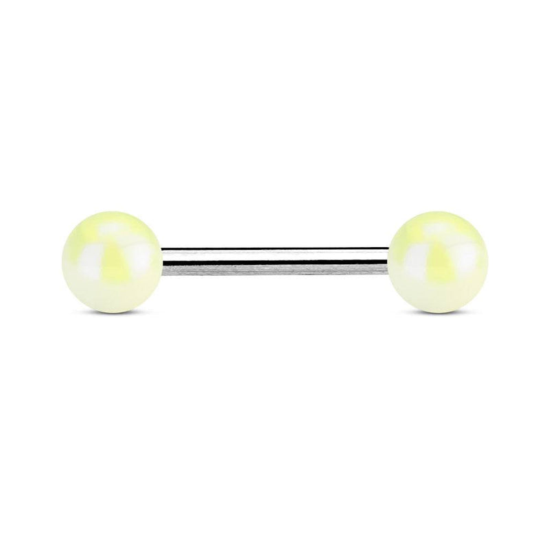316L Surgical Steel Straight Barbell with Metallic Coated White Balls - Pierced Universe