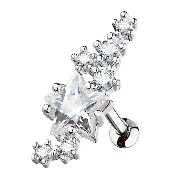 316L Surgical Steel White Star CZ Crystal Helix Barbell - Pierced Universe