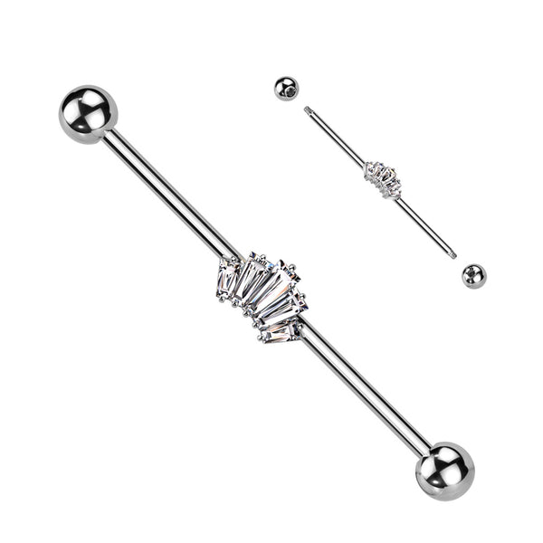 316L Surgical Steel White CZ 5 Gem Baguette Industrial Barbell - Pierced Universe