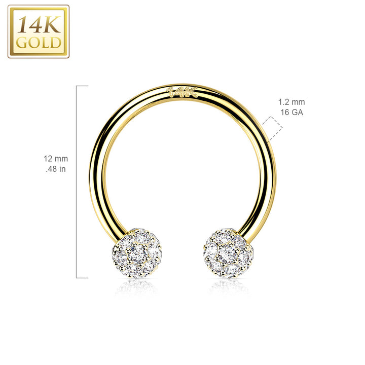 14kt Yellow Gold White Multi CZ Cluster Horseshoe - Pierced Universe