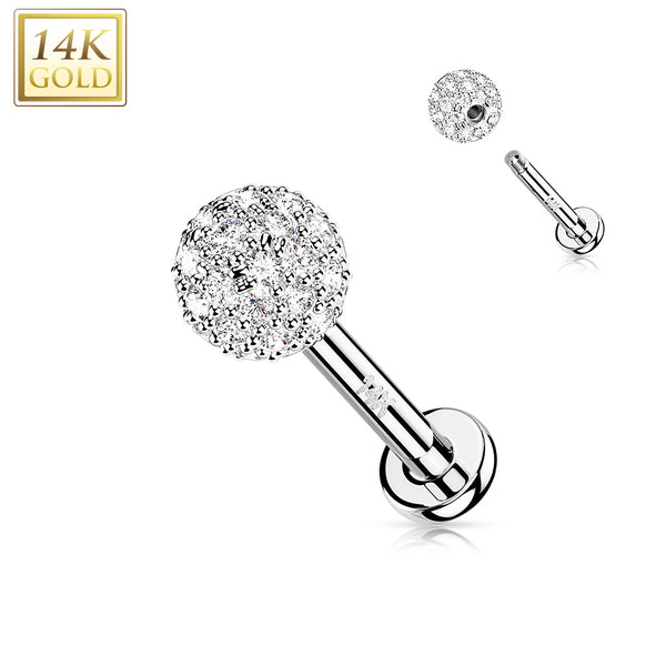 14kt White Gold Multi CZ Cluster Flat Back Labret - Pierced Universe