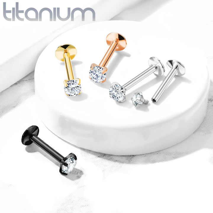 Grade 23 Titanium Internally Threaded Gold PVD Plated White CZ Labret - Pierced Universe