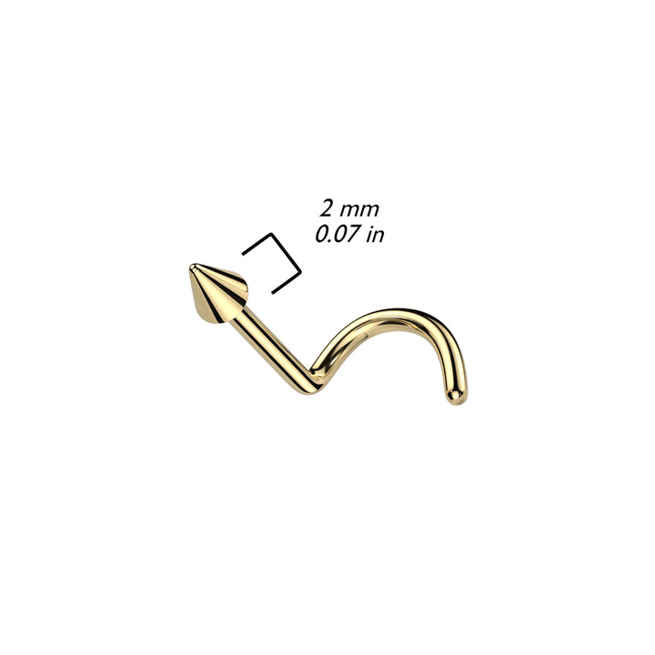 Implant Grade Titanium Gold PVD Small Spike Corkscrew Nose Stud - Pierced Universe