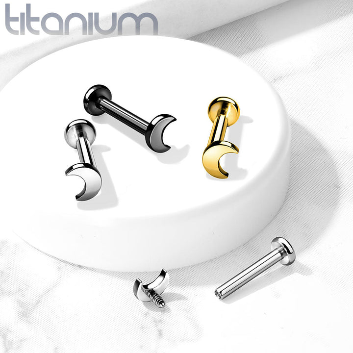 Internally Threaded Crescent Moon Black PVD Implant Grade Titanium Labret - Pierced Universe