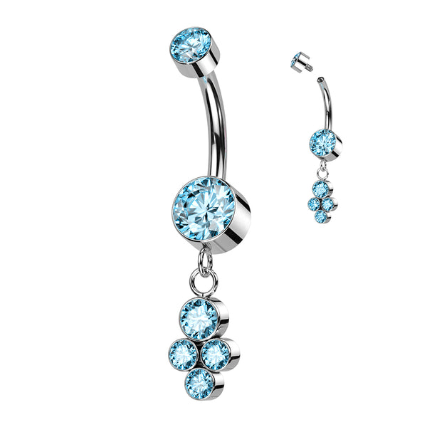 Implant Grade Titanium Aqua CZ Bezel Dainty Circle Cluster Dangle Belly Ring - Pierced Universe