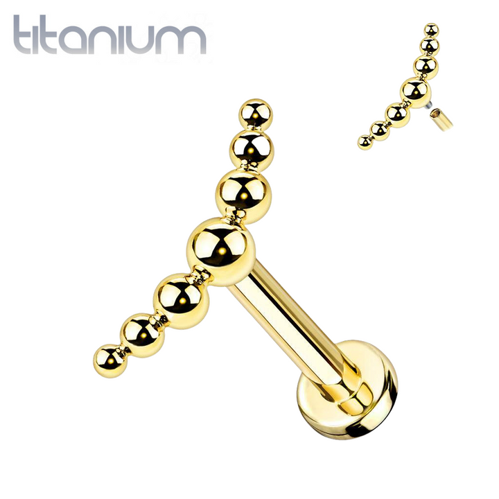 Implant Grade Titanium Gold PVD Curved Beaded Internally Threaded Flat Back Labret - Pierced Universe