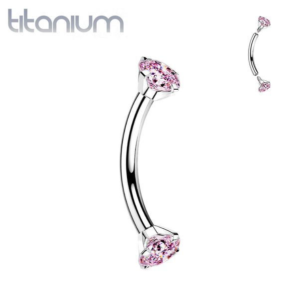 Implant Grade Titanium Curved Barbell Internally Threaded Pink CZ - Pierced Universe