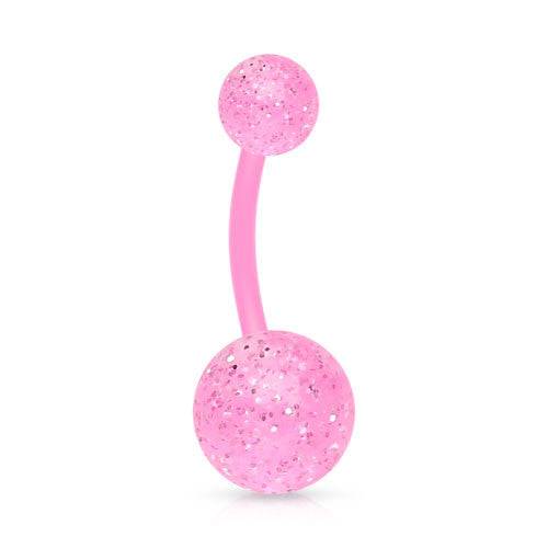 Bioflex Bar with Glitter Acrylic Balls Belly Button Ring - Pierced Universe