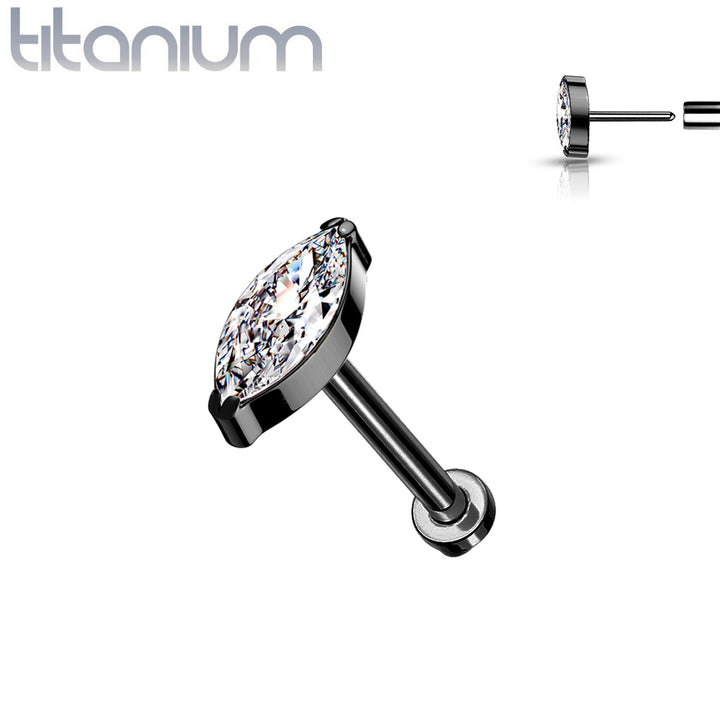 Implant Grade Titanium Black PVD Threadless Push In Labret White Marquise CZ Stud - Pierced Universe