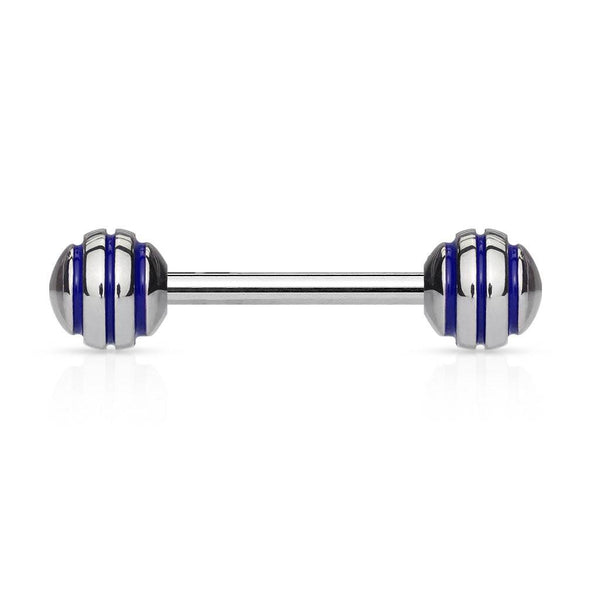 Blue Stripe 316L Surgical Steel Straight Barbell - Pierced Universe