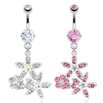 CZ Floral Gem Flower Belly Button Navel Ring Dangle - Pierced Universe