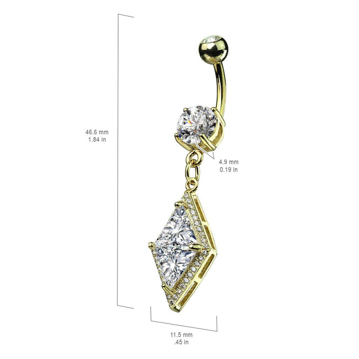 Gold Plated Surgical Steel Belly Ring with Large Paved CZ Center Dangle - Pierced Universe