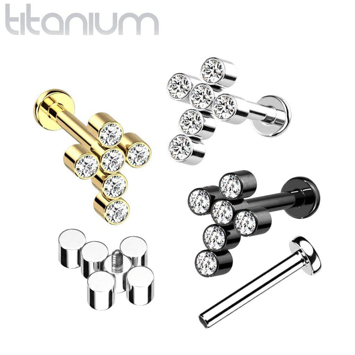 Implant Grade Titanium Gold PVD Internally Threaded White Cross Labret - Pierced Universe