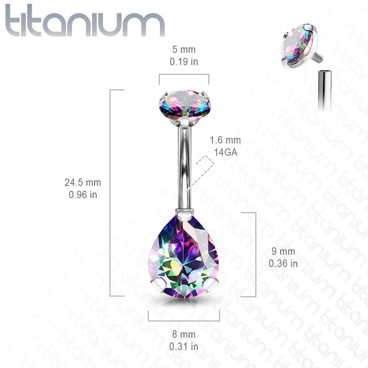 Implant Grade Titanium Internally Threaded Pear Tear Drop Pink CZ Belly Ring - Pierced Universe