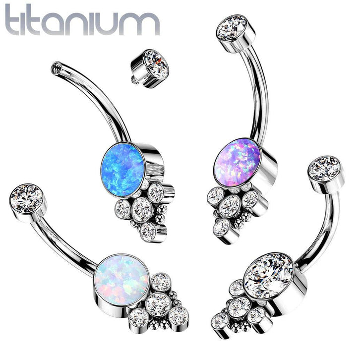 Implant Grade Titanium Internally Threaded Purple Opal Boho Belly Ring - Pierced Universe