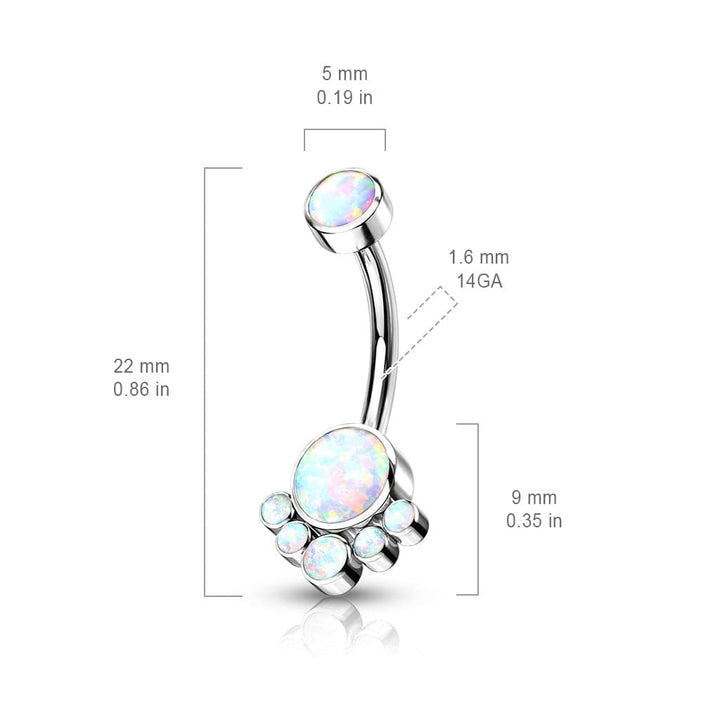Implant Grade Titanium Internally Threaded White Opal Bezel Cluster Belly Ring - Pierced Universe