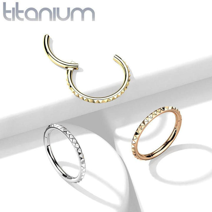 Implant Grade Titanium Rose Gold PVD Ridged Hinged Hoop Clicker Ring - Pierced Universe