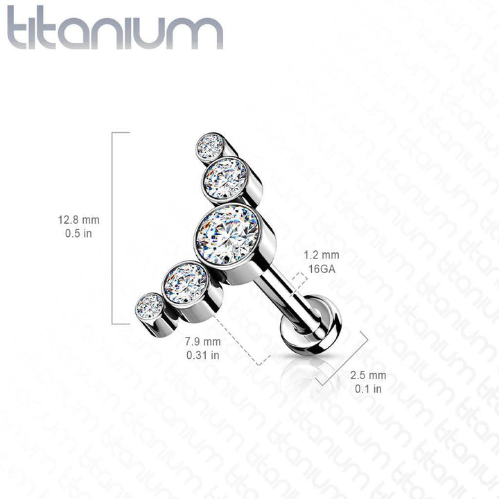 Implant Grade Titanium Threadless Push In Cartilage 5 Gem Curved Aurora Borealis CZ Gems With Flat Back - Pierced Universe