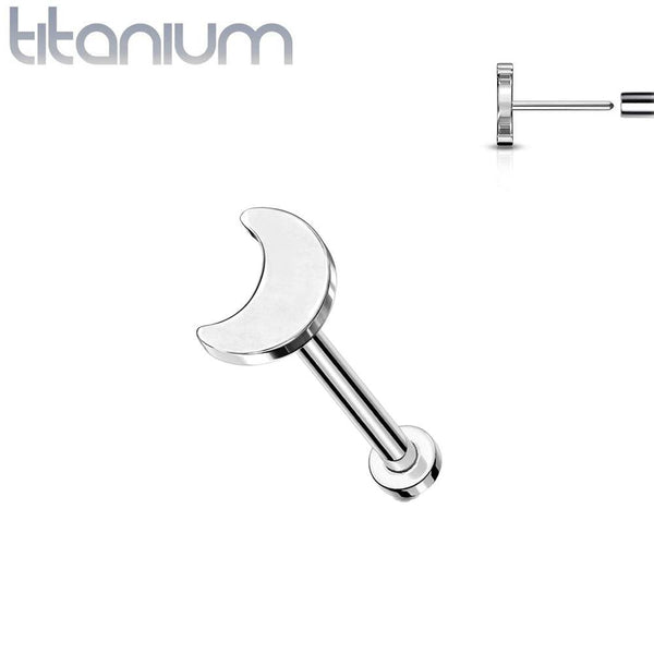 Implant Grade Titanium Threadless Push In Tragus/Cartilage Crescent Moon Stud With Flat Back - Pierced Universe