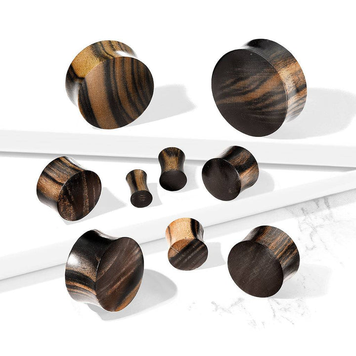 Organic Natural Striped Ebony Wood Double Flared Ear Plugs Spacers Gauges - Pierced Universe