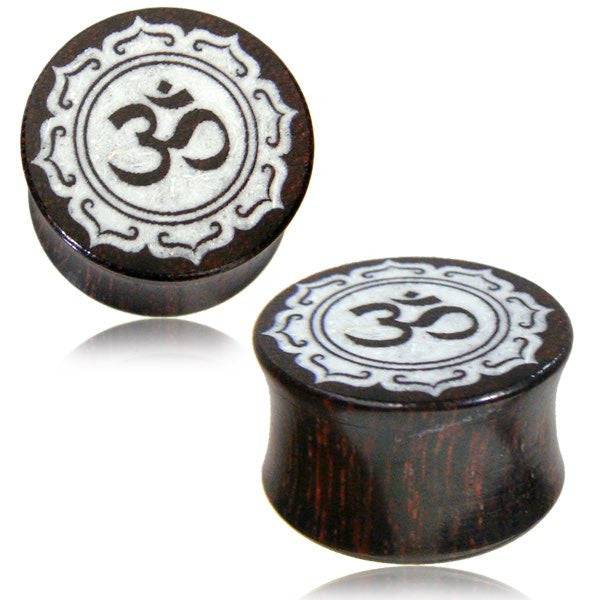 Organic Tamarind Brown Wood Double Flared Ohm Ear Gauges Plugs - Pierced Universe